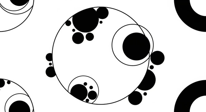Abstract geometric black and white circular pattern design with dots