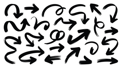 Obraz premium Collection of hand drawn black ink arrows with various shapes and directions on white background