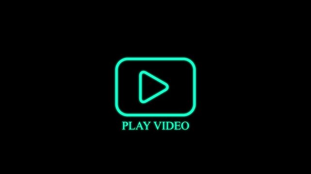 Neon play button animation, glowing digital media player symbol on black background