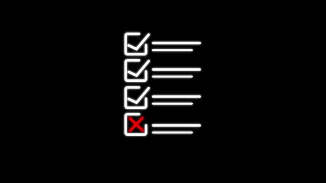 Animated checklist with checkmarks and red cross for task management and business review task list to-do list
