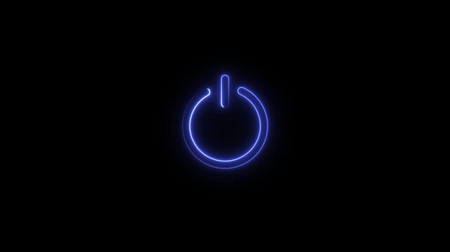 Glowing blue neon power button animation on black background, for technology interface