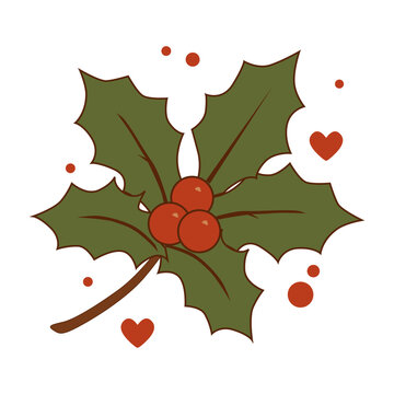 Christmas Holly Clipart &ndash; Green Holly Leaves with Red Berries Illustration