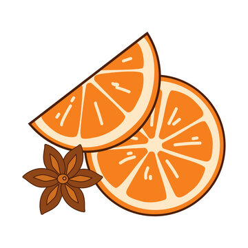 Orange Slice Botanical Clipart &ndash; Citrus Fruit Illustration with Star Anise