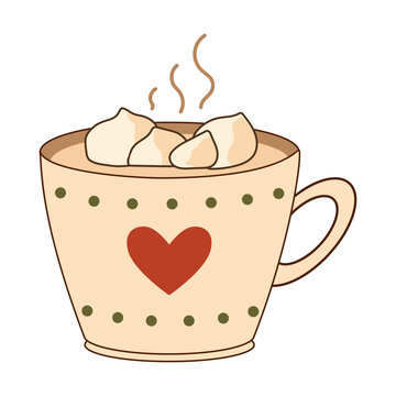 Cozy Hot Chocolate Cup Clipart &ndash; Winter Mug with Marshmallows Illustration
