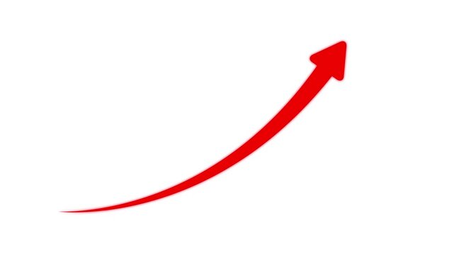 Red arrow growing upward trend graph animation on white background, for business success, and financial growth