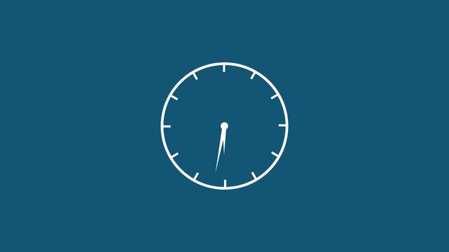 Minimalist analog clock face spinning fast, time passing concept on blue background, speed