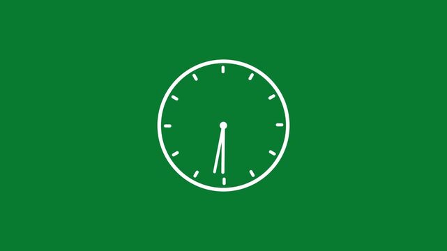 Minimalist analog clock face spinning fast on green screen background, for chroma key, compositing time