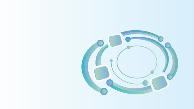 Abstract technology background featuring circular motion paths and rounded square elements in blue and teal gradients, suitable for digital communication concepts design.