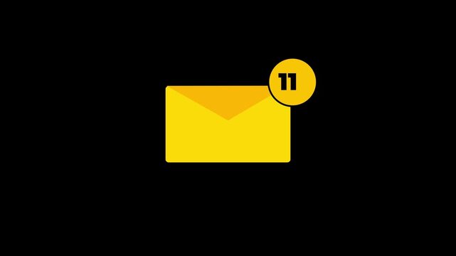 Animation of envelope icon representing mail with a loop animation and alpha channel.envelope with notification badge rotating on white background, clean email icon animation