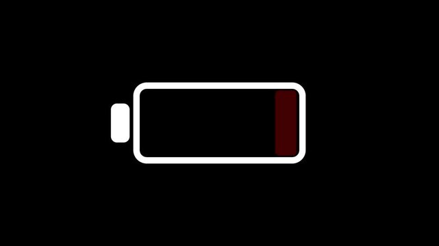 Animated battery low warning blink animation on transparent background.Mobile phone battery low warning blink animation transparent background alpha channel