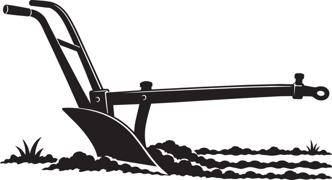 plow silhouette tilling soil for agriculture and farming vector illustration