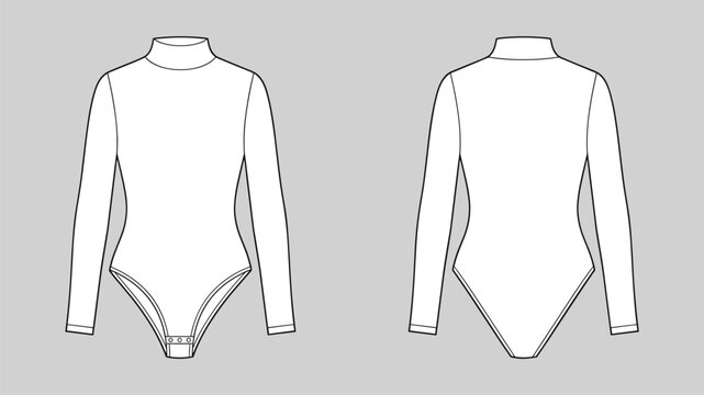 technical drawing fashion of women bodysuit with long sleeve and mock neck