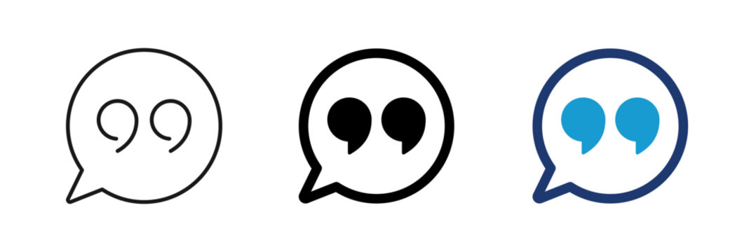 Quote icon set. Citation, speech, message, remark. Flat and Line style collection.