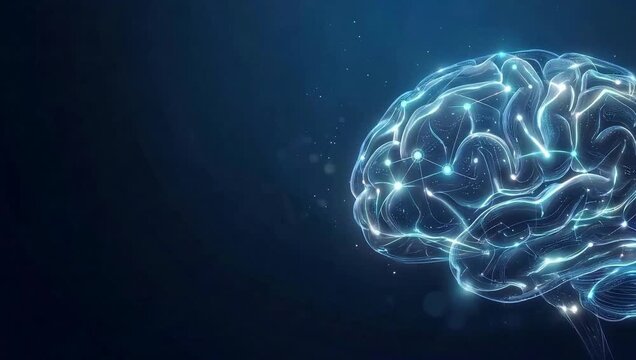 Pulsing AI Brain Neural Network with Glowing Digital Connections and Copy Space