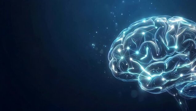 Pulsing AI Brain Neural Network with Glowing Digital Connections and Copy Space