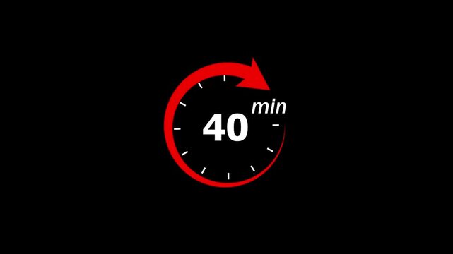 40 minute countdown timer with red circular progress arrow on black background, 40 minutes clock