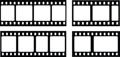 Fototapeta premium Set of film strip, movie frame, cinema negative, and photography icons vector illustration
