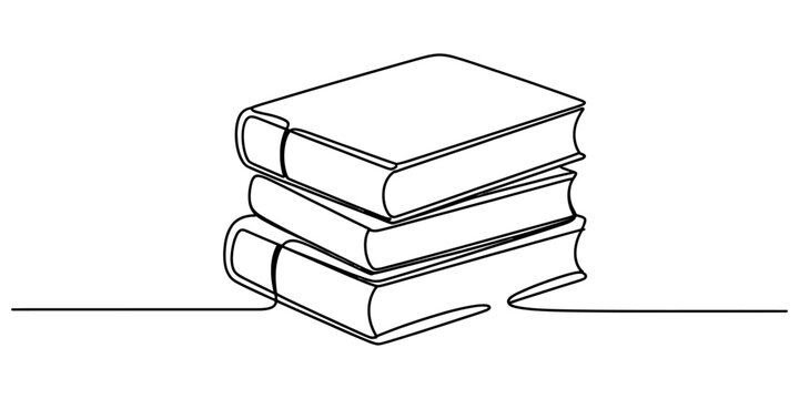 Continuous single line drawing of a stack of books, symbolizing knowledge, education, learning, and academic studies in a simple graphic design.