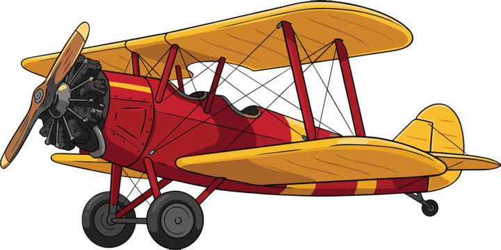 Retro red biplane isolated on transparent background vintage aircraft aviation transport vehicle for travel and flight enthusiasts.