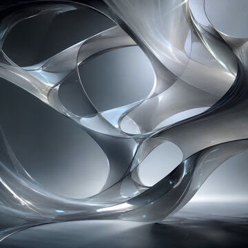 Futuristic Abstract Environment with Translucent Glass and Platinum Surfaces
