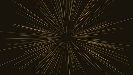 Obraz premium Golden light rays on black background, abstract starburst explosion, cinematic motion blur lines, elegant sunburst effect