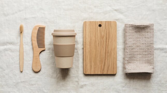 eco friendly household items on white background