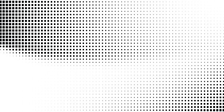 Check halftone texture background. Diamond dot faded gradation wallpaper. Black and white squared pixels. Abstract glitchy 8 bit video game backdrop. Vector comic bitmap dither screen tone overlay