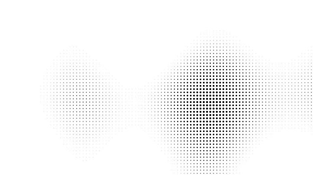 Abstract composition of black halftone dots on a stark white background