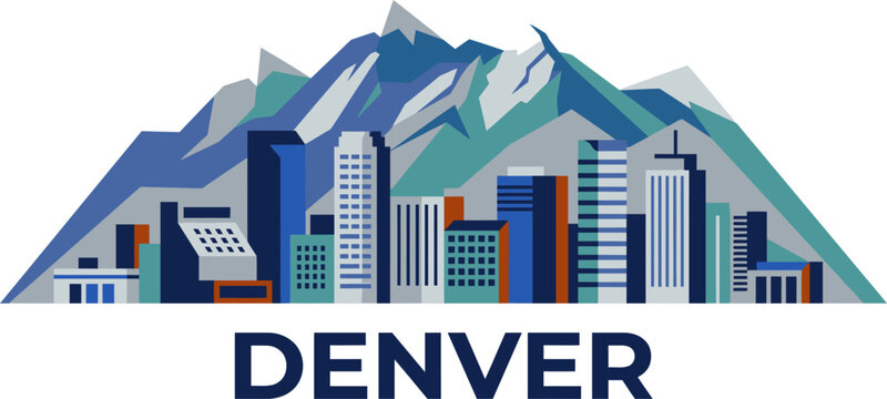 Colorful pixel art city skyline with mountain background labeled denver