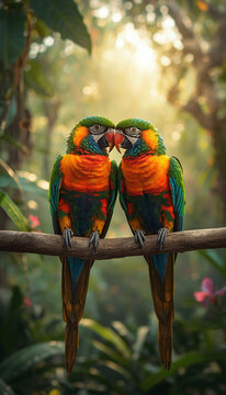 two parrots on a branch