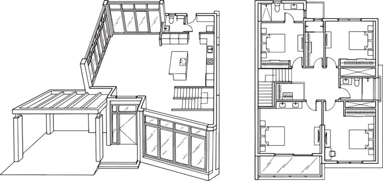 Architectural floor plan drawing showing a residential house layout with a carport and interior room arrangement