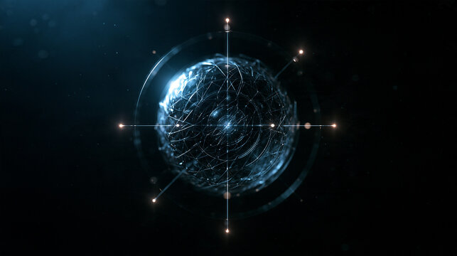 Futuristic Glowing Digital Sphere and Quantum Network Core