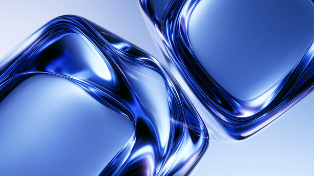 Abstract 3D Blue Glossy Fluid Glass Shapes Background