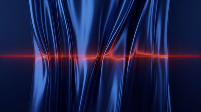 Abstract Blue Silk Fabric with Glowing Red Laser Line