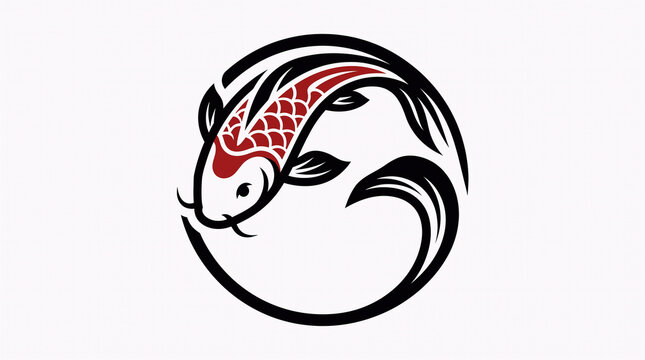 Red And White Catfish Circular Symbol With Curved Fish Design