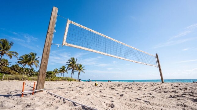 Beach Volleyball Net on Sunny Tropical Coast