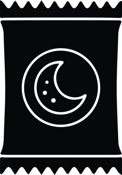 Black snack food bag icon with moon symbol