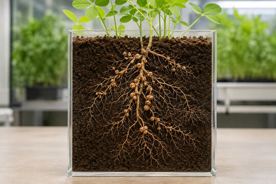 Legume Roots With Nitrogen Fixing Nodules in a Rhizobox