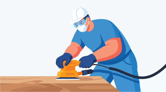 Worker using orbital sander on surface