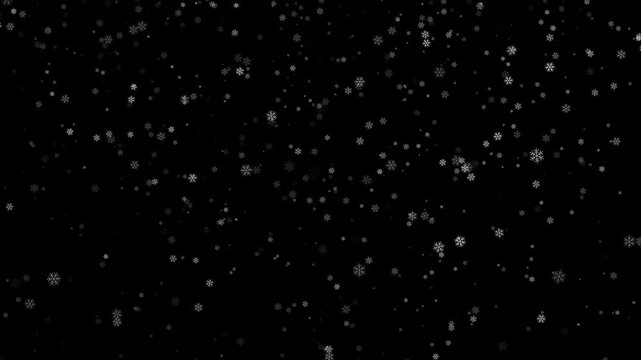 Winter snow background or overlay - falling snowflakes animation, seamless loop. Alpha channel.
