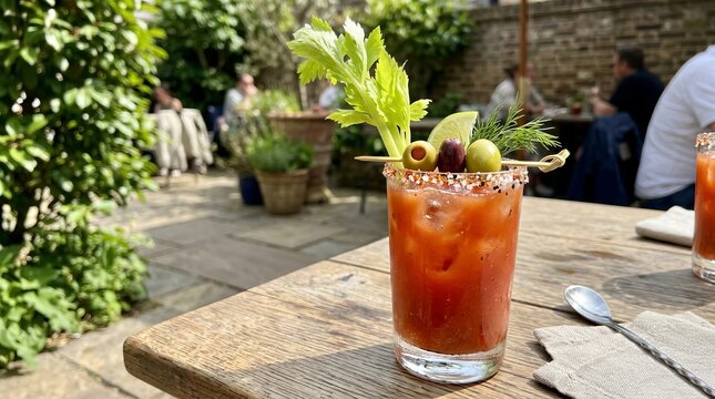Elegant summer cocktail with fresh mint garnish on a patio table.