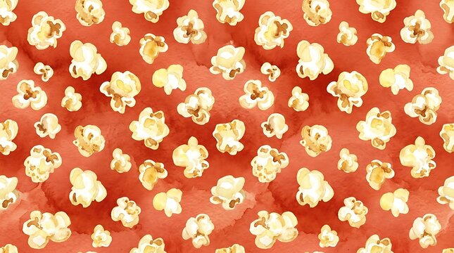 seamless pattern of watercolor fluffy popcorn kernels