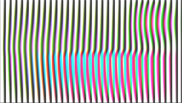 Vibrant chromatic aberration stripe pattern on bright white background.