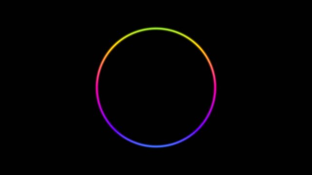 A vibrant glowing neon circle gradient against a solid black background
