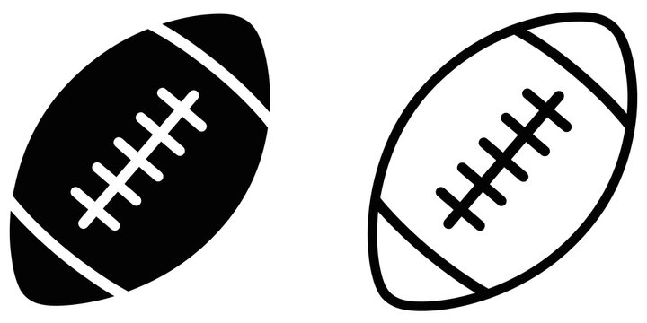 American football ball black solid and outline set on alpha surface.