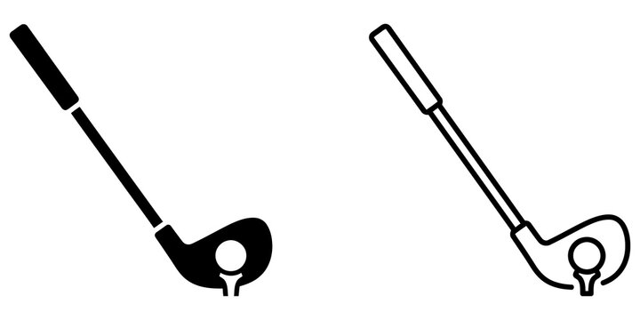 Golf club driver with ball and tee icons pair on alpha layer pattern.
