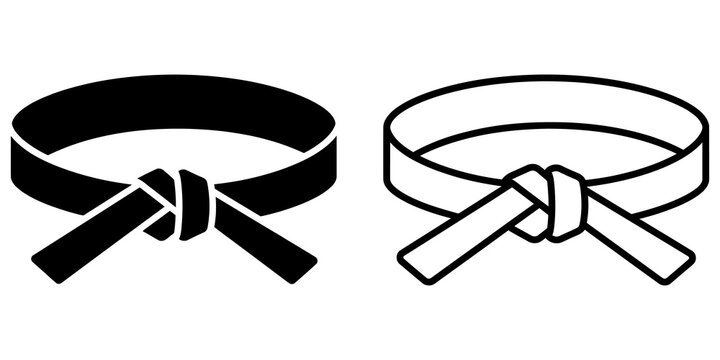 Martial arts black belt icon set for karate judo and taekwondo sport.