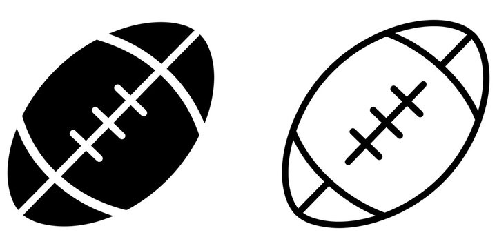American football ball solid and outline graphic vector icons set.