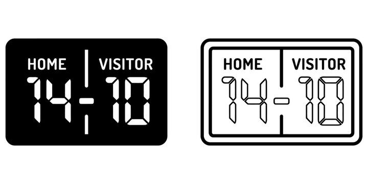 Digital scoreboard display vector icons in solid and linear style.