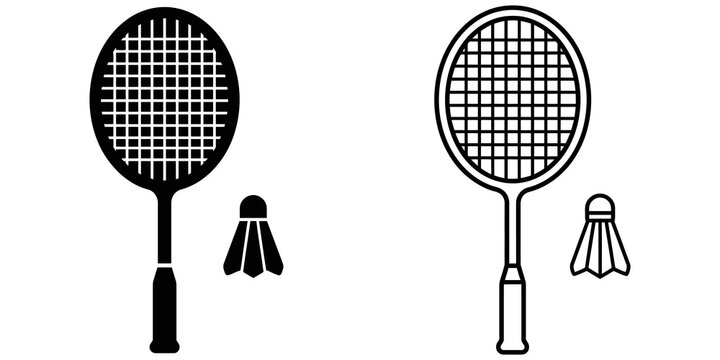 Badminton racket and shuttlecock vector icon set for sports design.